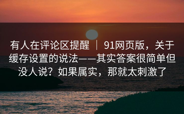有人在评论区提醒 ｜ 91网页版，关于缓存设置的说法——其实答案很简单但没人说？如果属实，那就太刺激了